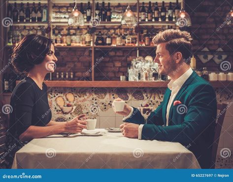 Stylish wealthy couple having desert and coffee together in a restaurant. Couple Having Dinner, Romantic Dinner Ideas For Two, Wealthy Couple, Coffee Together, Wealthy Women, Beach At Night, Well Dressed Women, Dinner Inspiration, Beautiful Park