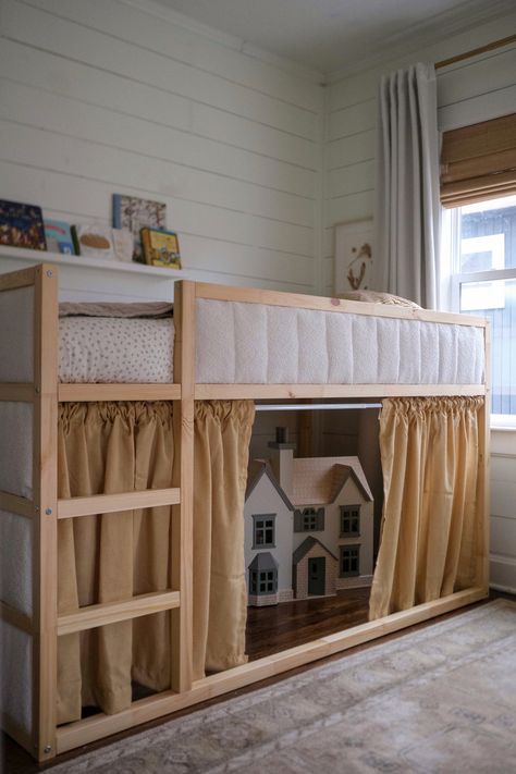 Transforming an IKEA KURA Bed for a Big Girl! — Courtney Weston Storage Under Kura Bed, Ikea Kura Bed Playhouse, Kura Bed Small Bedroom, Kura Bed Girls Room, Ikea Kura Bed Hack Shared Rooms, Kura Bed Canopy, Ikea Kura Floor Bed Hack, Ikea Kura Bed Ideas, Kura Bed Ideas