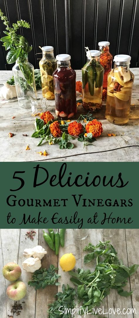 Herbal Vinegar, Homemade Gourmet, Flavored Vinegars, Infused Vinegars, Fermentation Recipes, Vinegar Uses, Flavored Oils, Edible Gifts, Infused Oils