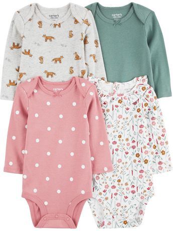 Buy Carter's Child of Mine 4 Pack Newborn Bodysuits - Multi from Walmart Canada. Shop for more Bodysuits available online at Walmart.ca Body Manga Longa, Baby Basics, Carters Baby Boys, Hudson Baby, Carters Girl, Cotton Bodysuit, Carters Baby, Baby Outfits, Cotton Pants