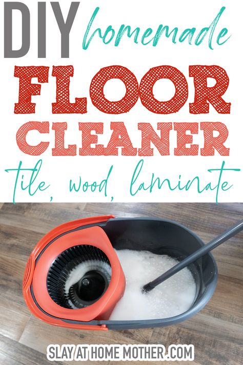 Disinfect and clean your floors with this homemade floor cleaner recipe, great for tile, wood, laminate, and linoleum. This cleaning solution is streak-free and smells LIKE HEAVEN! You'll never go back to store bought floor cleaner again... #slayathomemother #cleaning #cleanhome #homemadecleaners #floors #flooring Wood Floor Cleaning Solution, Homemade Laminate Floor Cleaner, Homemade Floor Cleaner, Laminate Floor Cleaner, Floor Cleaner Recipes, Homemade Floor Cleaners, Bathroom Racks, Tile Floor Cleaner, Diy Floor Cleaner