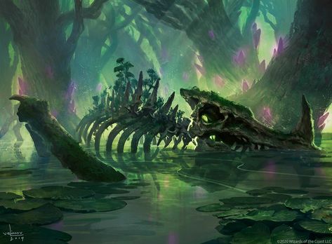 Mtg Swamp Art, Dnd Town Art, Dnd Swamp, Swamp Illustration, Swamp Art, Mtg Art, Location Inspiration, 다크 판타지, Fantasy Places