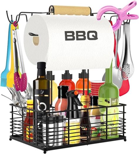 BBQ Organization Made Easy: This All-in-One Stand Keeps Your Grilling Essentials Tidy! Grill Caddy, Bbq Caddy, Parrilla Exterior, Tailgate Essentials, Outdoor Camping Kitchen, Kitchen Notes, Bbq Essentials, Condiment Caddy, Grilling Utensils