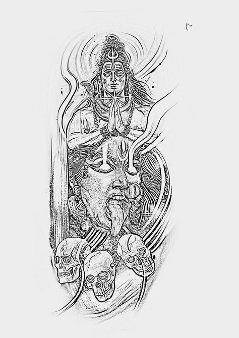 Shiv Kali Tattoo, Ardhanarishvara Shiva Shakti Tattoo, Kaal Bhairav Tattoo Design, Shiv Shakti Tattoo, Kali And Shiva, Mahadev Tattoos, Beautiful Angel Tattoos, Kali Tattoo, Trishul Tattoo Designs