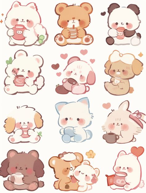 Chibi Art Animals, Cute Animal Stickers Kawaii, Cute Animal Drawings Kawaii Chibi, Chibi Animal Drawings, Cute Stickers For Journal, Cute Sticker Sheets, Chibi Animals, Chibi Stickers, Kawaii Characters