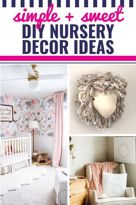 If you're looking for great DIY ideas for your baby's nursery, without breaking your budget, check out these 25 DIY nursery decor ideas. From wall art to organization and storage, I'm sharing ideas for a boy, a girl and even unisex. Floral, neutral, woodland and even rustic, it's amazing what you can do with a little DIY - and some removable peel and stick wallpaper. #nursery #baby Diy Baby Girl Nursery Decor, Diy Maternity Photos In Nursery, Diy Wooden Name Signs Nursery Decor, Diy Nursery Signs Girl, Country Baby Boy Nursery, Peel And Stick Wallpaper Nursery, Girl Nursery Diy, Baby Boy Room Themes, Nursery Diy Projects