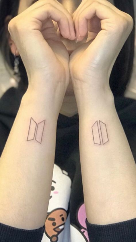 Bts Matching Tattoos, Bts Small Tattoos, Bts Logo Tattoo, Bts Tatoos Idea, Bts Army Tattoo Ideas, Tato Bts, Small Korean Tattoos, Bts Tattoo Minimalist, Small Bts Inspired Tattoos