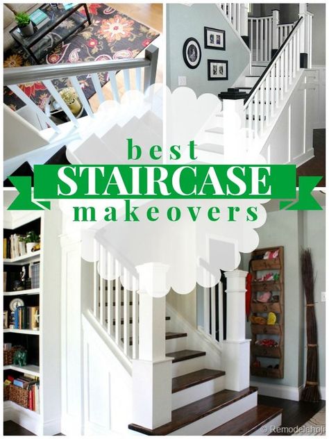 Best Staircase Makeovers on http://Remodelaholic.com #stairs #makeover #diy Banister Remodel, Stairs Makeover Design, Diy Stairs Makeover, Diy Staircase Makeover, Stairs Makeover Ideas, Stairs Renovation, Stair Banister, Stair Makeover, Diy Staircase