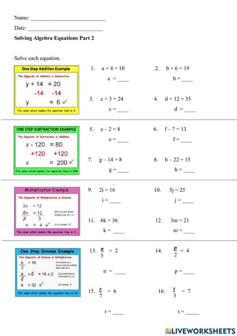 One Step Equations Activities, Grade 9 Math Worksheets, Math Intervention Activities, Solving One Step Equations, Algebra Equations Worksheets, Solving Algebraic Equations, Multi Step Equations Worksheets, Ged Math, Equations Worksheets