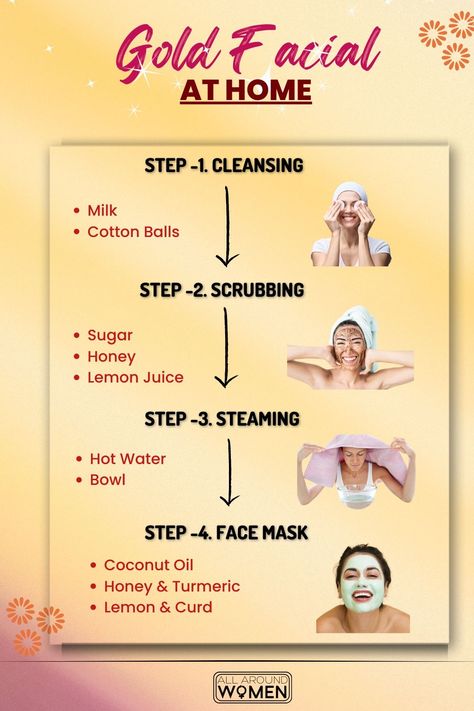 Gold Facial, Facial At Home, Beginner Skin Care Routine, Face Skin Care Routine, Clear Skin Face, Skin Face Mask, Clear Healthy Skin, Diy Skin Care Routine, Natural Face Skin Care