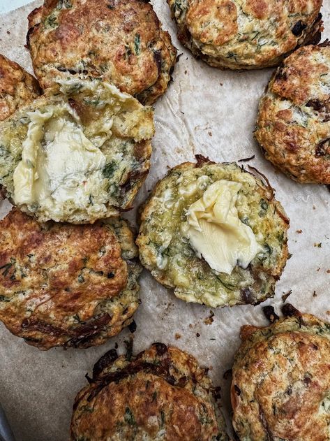 (14) Goat's cheese, dill and onion savoury scones Goat Cheese Scones, Shallot Tarte Tatin, Savoury Scones, Caramelised Onion, Cheese Scones, Savory Scones, Just Bake, New Cookbooks, Coriander Seeds