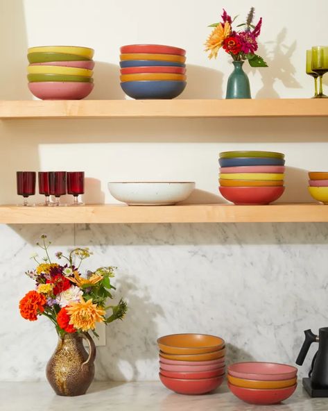 Colorful Dinnerware Set, Colorful Dinnerware, Rainbow Kitchen, Colorful Kitchen Decor, Colorful Bowls, Living Space Decor, Eclectic Interior Design, Giving Tuesday, Kitchen Color