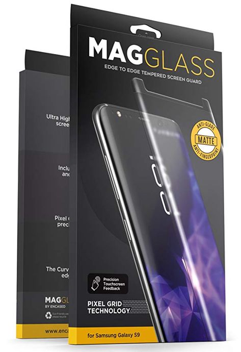 Samsung Galaxy S9 Matte Screen Protector - Curved Fingerprint Free Tempered Glass (MagGlass XM90) Reinforced Anti Glare Screen Guard (Includes Precision applicator) Samsung Galaxy 9, Screen Protector Packaging, Gym Icon, Glass Installation, Screen Protector Iphone, Screen Guard, Package Box, Packing Design, Web App Design