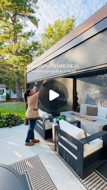 Alina Peerzada on Instagram: "Amazon Louvered Pergola & Screens 😭

Comment SAVE below to receive a DM with the link to shop this post on my LTK ⬇ https://liketk.it/4Tz66 #ltkxprimeday #ltkvideo #ltkseasonal

Shop my best selling Amazon louvered pergola on an incredible deal for Prime Day from @miradoroutdoor !!! 
And guess what?! We just added the coolest UV resistant pull down sun shades for added privacy!!! They help block the sun, wind, rain and bugs out! My louvered pergola is leak proof in the rain and equipped with a built in drainage system so you can enjoy the outdoors all year round!  This has to be the best addition to my patio hands down!! 

Use my 5% stackable discount code (ALINAHOME5) for all 111S pergolas and deck box models, valid from October 8th through October 13th!! Do Outdoor Pergola Ideas, Austin Christmas, Backyard Bars, Patio Vibes, Pergola Screens, Louvered Pergola, Outdoor Space Design, Pergola Attached To House, Backyard Gazebo