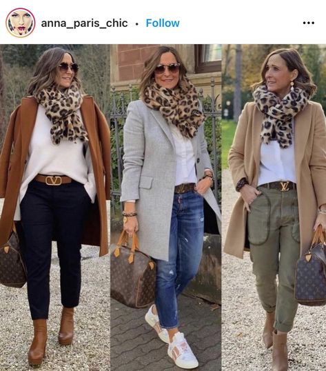 Mode Over 50, Stylish Outfits For Women Over 50, Over 60 Fashion, Leopard Print Scarf, Mode Casual, 60 Fashion, Fashion Styling, Casual Chic Outfit, Casual Work Outfits