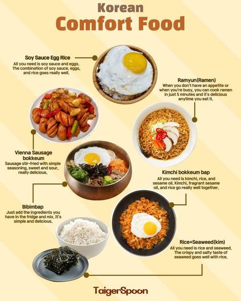 TaigerSpoon - 🥘Korean Comfort food!🥘  ✅ Soy Sauce Egg Rice... Soy Sauce Egg, Korean Comfort Food, Eggs And Rice, Sausage Stir Fry, Soy Sauce Eggs, Vienna Sausage, Egg Rice, Asian Food, Kimchi