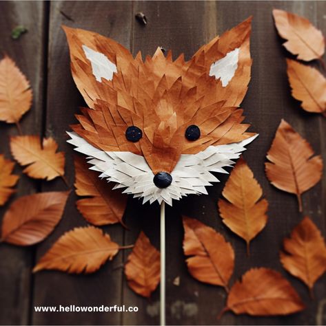 Leaf Animal Art, Animal Paper Craft, Paper Craft Ideas For Kids, Leaf Art Diy, Fox Diy, Leaf Craft, Houses Bedroom, Leaf Projects, Paper Fox