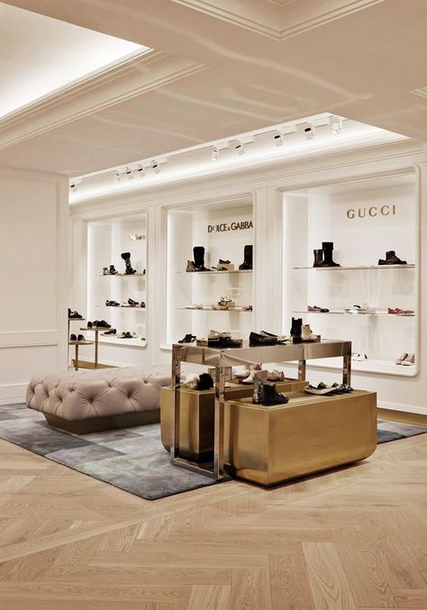 From India Mahdavi’s bubblegum pink boutique for REDValentino to Giles & Boissier’s moody Moncler makeover, feel good about getting back to retail therapy (and boosting the economy to boot) with this dreamy luxury retail design inspiration #luxuryretail #luxuryretaildesign #retaildesign #luxuryboutique #boutiquedesign #luxurystore Butik Design, Shoe Store Design, Shed Interior, Store Concept, Store Design Boutique, Retail Interior Design, Regal Design, Boutique Interior Design, Store Interiors