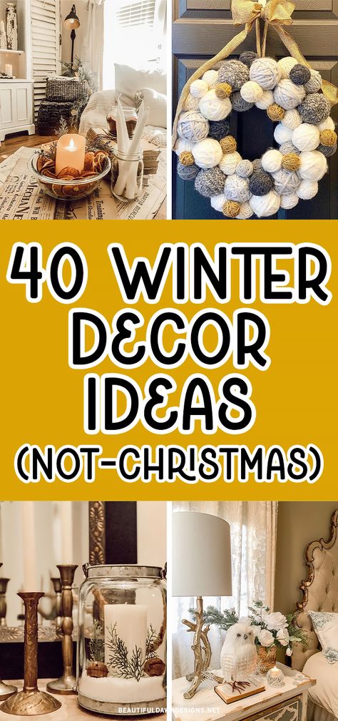 Transform your home into a winter wonderland with these 40 non-Christmas decoration ideas! From cozy winter home decor to DIY crafts, discover stylish and festive ways to create a seasonal ambiance. Explore winter-themed accents, festive displays, and unique touches that will make your space feel warm and inviting. Winter Themed Home Decor, Indoor Winter Decorating Ideas, Non Christmas Winter Decor Home, Winter Decor Living Room Cozy, Classy Winter Decor, Winter Themed Decor, Diy Winter Wonderland Decorations Home, Dark Winter Decor, Winter Theme Decor