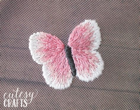 Butterfly Embroidery Hoop on Mesh - Cutesy Crafts Entomology Embroidery, Short Embroidery, Crochet Blanket Stitches, Stitch Butterfly, Book 2023, Contemporary Crochet, Embroidery Butterfly, Long And Short Stitch, Butterfly Tutorial