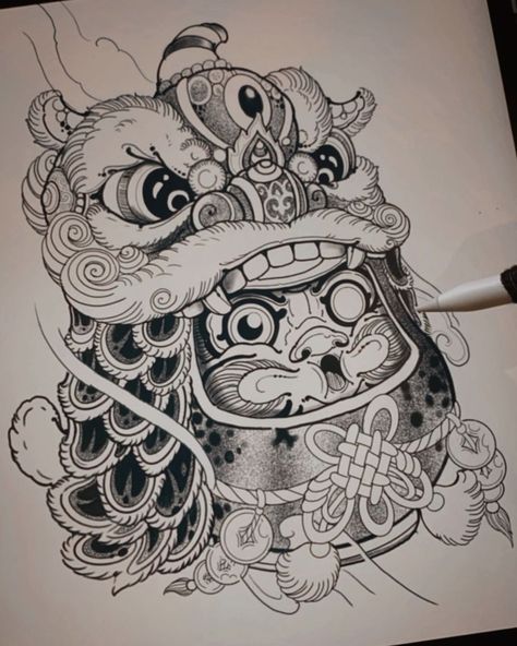 Sleeve Tattoos Japanese, Tattoo Daruma, Dragon Koi Tattoo Design, Japanese Forearm Tattoo, Daruma Doll Tattoo, Tattoos Japanese, Tattoo Japanese, Doll Tattoo, Yin Yang Tattoos