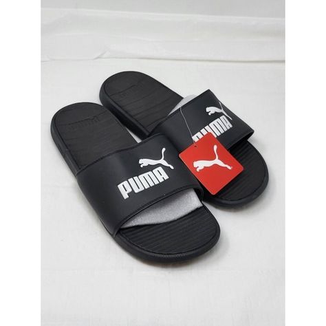 Puma Cool Cat Slide Men's Black Casual Sandals 371023-01. Size 12 Puma Flip Flops, Puma Sandals, White Slides Sandals, Mens Slide Sandals, Suede Slides, Shoes Puma, Puma Suede, Puma Shoes, Pumas Shoes