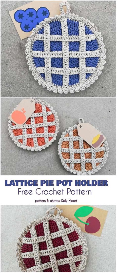 Cute Crochet Coaster Ideas, Crochet Pie Potholder, Free Crochet Patterns Easy Fast, Practical Crochet Projects, Craft Patterns Free, Pie Pot Holder, Pot Holder Crochet, Knitting Bag Sewing Pattern, Random Crochet