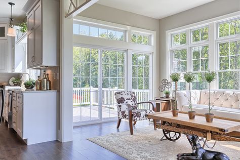 Modern Farmhouse - Home Decor and Design - Susquehanna Style Farmhouse Sunroom Ideas, Farmhouse Sunroom, Family Room Addition, Sunroom Addition, Sunroom Decorating, Fresh Farmhouse, Kitchen Addition, Sunroom Designs, Modern Farmhouse Home Decor