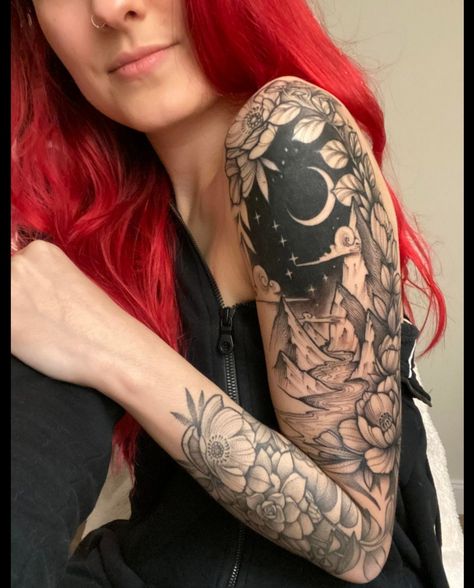 Natur Tattoo Arm, Cover Up Tattoos For Women, Sky Tattoos, Left Arm Tattoos, Nature Tattoo Sleeve, Tattoo Zeichnungen, Muster Tattoos, 4 Tattoo, Arm Sleeve Tattoos