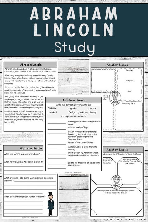 Abraham Lincoln Unit Study, Abraham Lincoln Craft, Abraham Lincoln Activities, Novel Projects, Middle School Projects, Study Craft, Summer Study, Homeschool Worksheets, Abe Lincoln