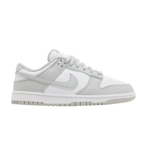 Find NIKE Dunk Low ' Fog on Editorialist. The Nike Dunk Low ‘Grey Fog’ delivers a subtle two-tone colorway of the classic silhouette originally released in 1985 as a college hoops shoe. The all-leather upper is treated to a pristine white base with contrasting overlays in a light grey shade. The same neutral tone is repeated on the Swoosh, laces and woven Nike tongue tag. Additional Nike branding lands on the heel tab and padded sockliner. The low-top rests on a standard rubber cupsole that pairs white sidewalls with a grey rubber outsole. Shoes Dunks Low, White And Grey Dunks, Light Grey Dunks, Nike Dunks Gray, Grey Low Dunks, Nike Grey Shoes, Grey Fog Dunks, Gray Dunks, Grey Nike Dunks