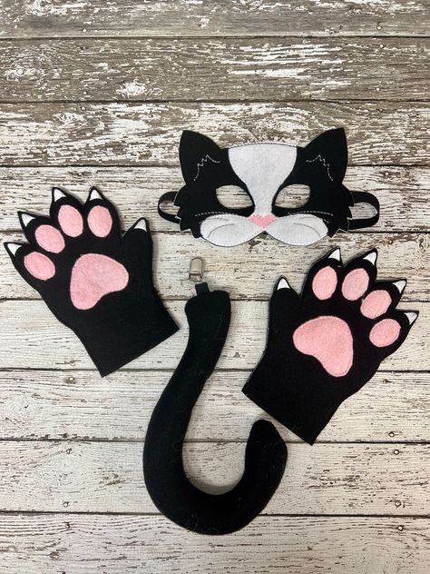 Cat Tail Diy, Diy Cat Costume Kids, Diy Cat Mask, Cat Costumes For Kids, Homemade Cat Costume, Black Cat Kids Costume, White Cat Costume, Cat Mask Template, Diy Cat Costume