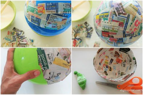 How to Make Paper Mache Bowls - DIY Inspired Worry Water, Paper Mache Balloon, Recycled Paper Crafts, Recycle Old Clothes, Class Art Projects, Paper Mache Projects, Making Paper Mache, Paper Mache Bowls, Diy Bowl