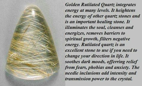 Golden rutilated quartz Gemstones Meaning, Healing Nature, Healing Rocks, Crystal Seashells, Nature Healing, Intuitive Healing, Voodoo Hoodoo, Spiritual Things, Rutilated Quartz Crystal