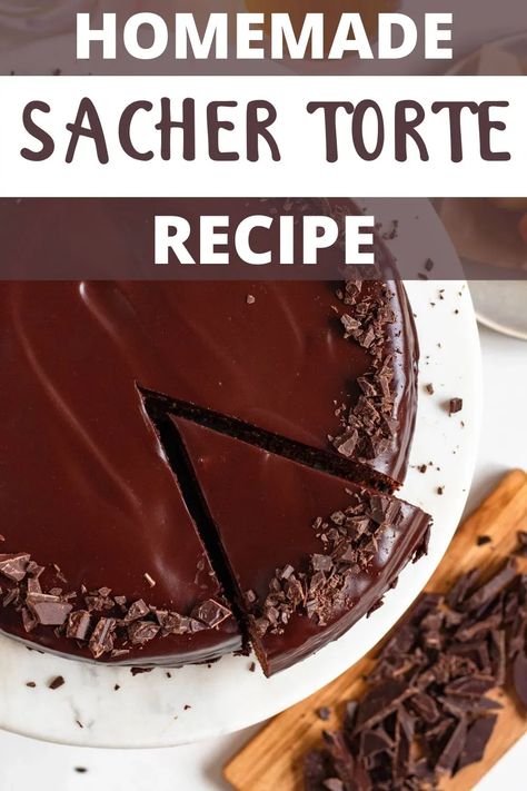 Sachertorte Recipe, Sacher Torte Recipe, Chocolate Ganache Glaze, Chocolate Glazed Donuts, Torte Recipe, Homemade Recipes Dessert, Torte Cake, Popular Desserts, Homemade Desserts