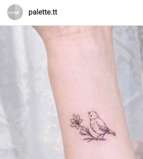 Small Love Bird Tattoo, Robin Flower Tattoo, Robin Tattoo Simple, Robin And Flower Tattoo, American Goldfinch Tattoo, Fine Line Robin Tattoo, Chickadee Tattoo Simple, Tiny Robin Tattoo, Delicate Bird Tattoo