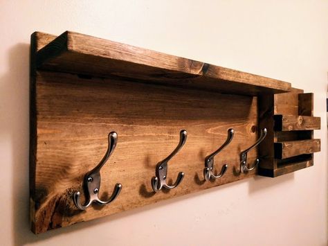 Diy Shelf With Hooks Entry Ways, Coatracks Entryway Wall, Diy Wood Coat Rack Wall, Diy Wall Coat Hanger, Diy Coat Rack Shelf, Coat Rack Entryway Diy, Diy Wall Shelf With Hooks, Diy Entryway Shelf, Diy Coat Hanger Wall