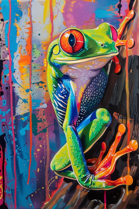 Make your iPhone and Android pop with this vibrant frog artwork. 🐸✨ Perfect for those seeking a bold and lively lock screen! Paintings Of Frogs, Frog Artwork, August Art, Abstract Art Quilt, Idea Illustration, Frog Wallpaper, Dog Pop Art, Wallpaper For Iphone, Logo Sign