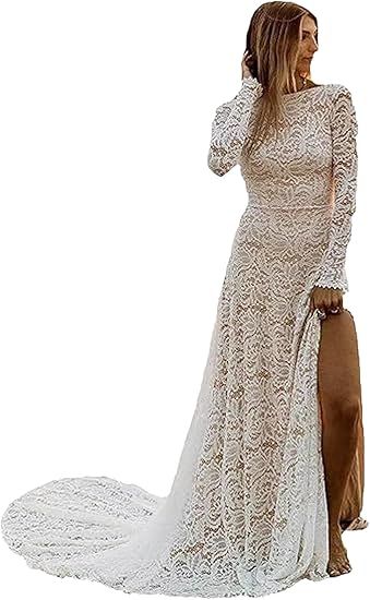 Amazon.com: VENNYNG Women's Wedding Dress Long Sleeve Lace Mermaid 2024 Simple Fishtail Bridal Gown with Split : Clothing, Shoes & Jewelry Wedding Dress Long Sleeve Lace, Lace Mermaid, Dress Long Sleeve, Wedding Dress Long Sleeve, Bridal Gown, Long Sleeve Lace, Dress Long, Split, Mermaid