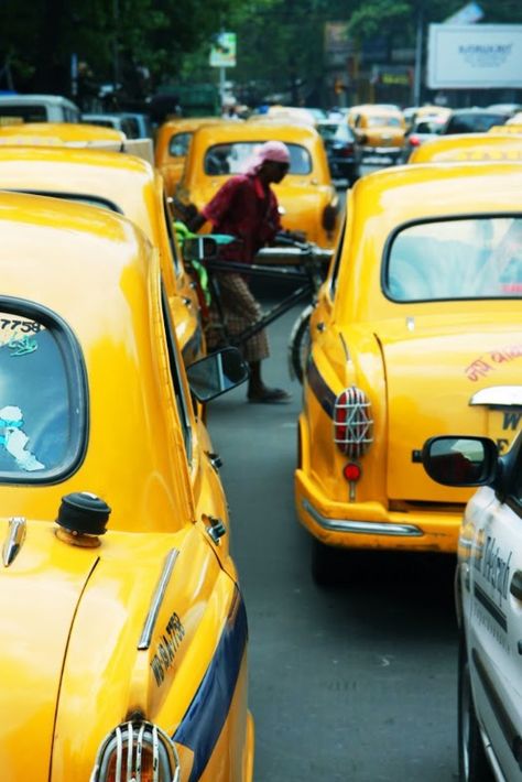 Kolkata, India Kolkata Taxi, India Travel Places, Nostalgic Aesthetic, Despicable Me 3, Food Art Photography, Yellow Taxi, Cultural Capital, West Bengal, Vintage Indian