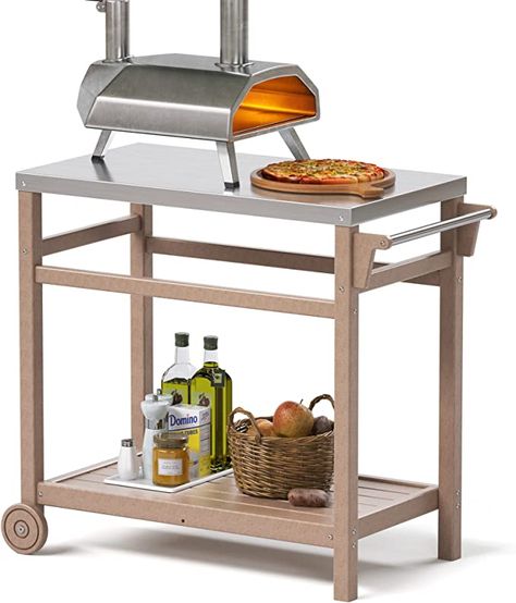 Amazon.com: TORVA Outdoor Prep Cart,Portable Dining Table for Pizza Oven, Double-Shelf Patio Grilling Backyard BBQ Grill Cart(Wood Color) : Everything Else Pizza Oven Patio, Tabletop Pizza Oven, Outdoor Grill Cart, Backyard Bbq Grill, Stainless Steel Table Top, Oven Stand, Grill Stand, Grill Cart, Portable Barbecue