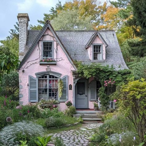 Gray Colour Combination, Pink House Exterior, Tudor Architecture, Contemporary Townhouse, Houses Luxury, Gray Colour, Victorian Style House, Storybook Homes, Modern Townhouse