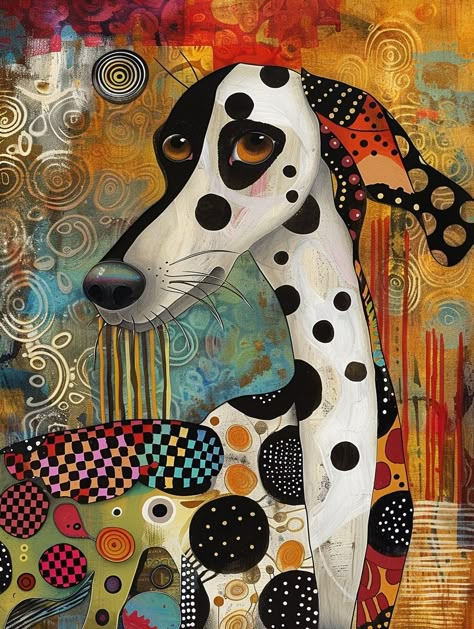 Abstract Dog Painting, Dalmatian Art, Animals Character Design, Whimsical Dogs, Art Kits For Adults, Dog Pop Art, Diamond Art Kits, Abstract Art Painting Techniques, Collage Art Projects