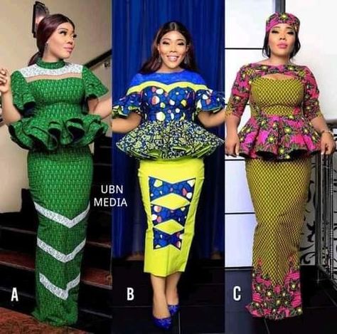 Ankara Straight Skirt And Peplum Top, Straight Skirt And Peplum Blouse, African Peplum Top And Skirt, Ankara Skirt And Peplum Blouse Styles, Big Madam Ankara Skirt And Blouse, Peplon Tops Ankara And Skirt, Peplum Top With Ankara, Off Shoulder Peplum Top Ankara, Ankara Gown With Peplum