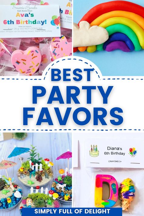 best ever birthday party favors - bath bombs, playdough, fairy gardens, crayons shaped like letters and ice cream Party Favors That Aren't Junk, Unique Party Favors For Kids, Birthday Goodie Bags For School, Loot Bag Ideas For Kids, Goodie Bags For Birthday Parties, Goodie Bag Ideas For Kids, Goody Bag Ideas, Boys Birthday Party Favors, Preschool Birthday