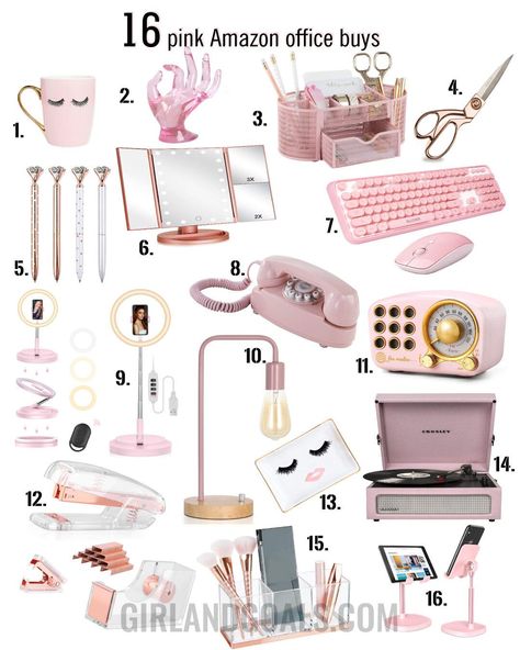 Here’s a round up of our favorite pink desk and office space accessories on Amazon that will keep you in a creative, productive and feel good mood. Pink Office Decor Amazon, Pink Desk Supplies, All Pink Office, Office Decor Pink And Gold, Pink Desk Aesthetic Office, Amazon Office Favorites, Professional Office Decorating Ideas For Work Business, Pink Office Aesthetic Business, Cute Office Accessories