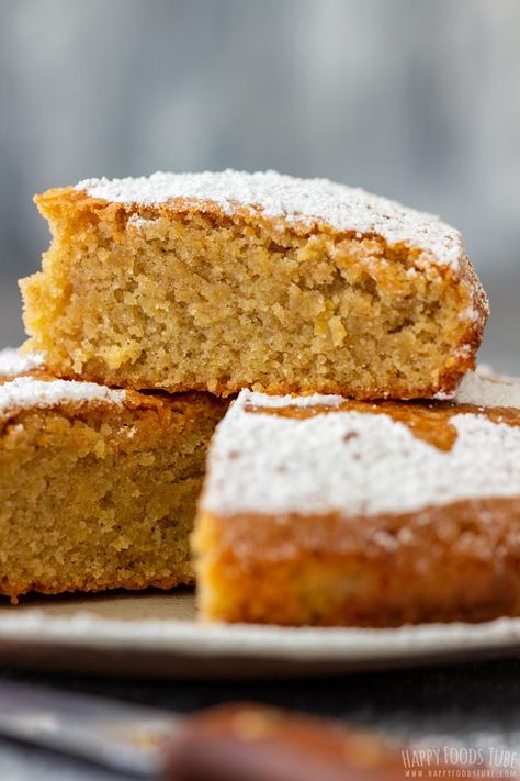 Spanish Almond Cake is a rich flourless dessert that is popular all over Spain. To make this sweet treat you only need 5 simple ingredients. It’s also naturally gluten-free! #happyfoodstube #spanish #almond #cake #dessert #almondcake #flouerless #glutenfree #tartadesantiago Portuguese Almond Cake, Spanish Desserts Easy, Boujee Drinks, Spain Cake, Spanish Pastries, Spanish Desserts Spain, Gourmet Canapes, Spanish Cakes, Spanish Sweets