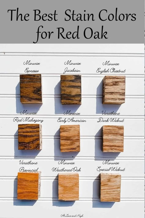 Stain Colors For Red Oak, Red Wood Furniture, Stain On Red Oak, Red Wood Stain, Light Oak Flooring, Natural Wood Stains, Cabinet Stain Colors, Minwax Wood Stain, Best Wood Stain