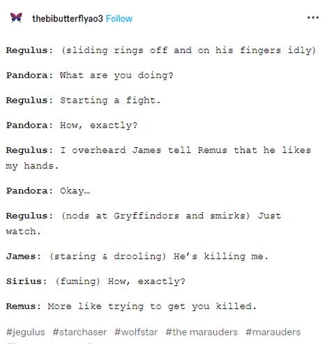 #jamespotter #regulusblack #jegulus #jegulustextposts #starchaser #sunseeker #remuslupin #siriusblack #wolfstar sirius/james, rosekiller, wolfstar, slytherins, jegulus, School years make me very emotional. When they were just allowed to be kids wolfstar text post fan art Harry, James Potter Sirius black and remus lupin from marauders, Jegulus ship, Starchaser, Lily Evans, Draco Malfoy, Hermione Granger sirius orion black slytherin skittles barty crouch bartemius crouch jr evan rosier Tumblr - s Regulus Black X James Potter Fanart, Jegulus Parents, Barty Evan And Regulus, Jegulus Comic, Spicy Jegulus, Rosekiller Headcannons, Jegulus Raising Harry, Jegulus Fanfic, James X Regulus