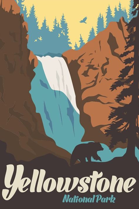 Poster, Yellowstone, vintage Yellowstone National Park Poster, Vintage National Park Posters, American National Parks, Poster Nature, Yellowstone Park, Nature Vintage, Mountain Travel, National Park Posters, Park Art